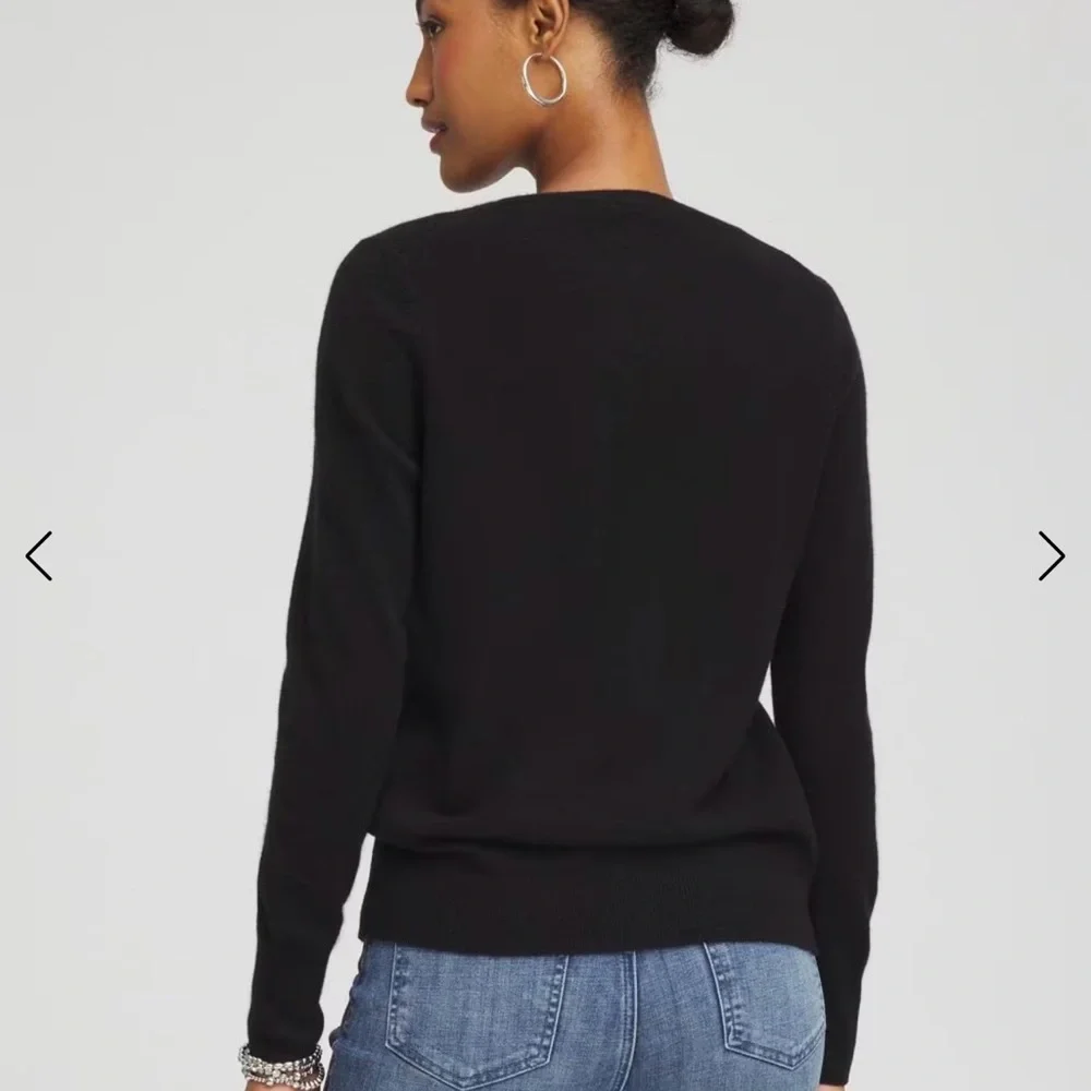 NWT Chico's Elegant Relaxed Black V-Neck 100% Cashmere Sweater Women’s XL - Picture 2 of 9